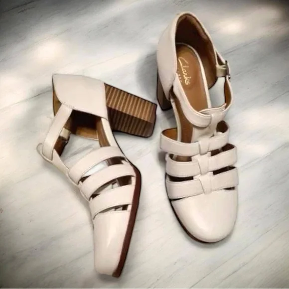Clarks Artisan Women Ciera Gull Heeled Sandal Off White Cream Strappy Size 9 - Picture 4 of 7